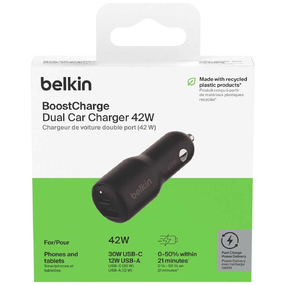 Belkin BoostCharge 42W Dual USB‑C/USB‑A Autolader - Afbeelding 2